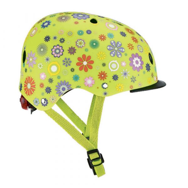 Захисний шолом Globber Квіти зелений з ліхтариком (507-106) - babystreet.com.ua