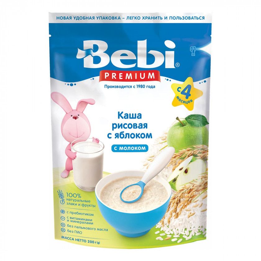 Каша молочна Bebi Premium Рисова з яблуком, з 4 міс., 200 г 1 Каша молочна Bebi Premium Рисова з яблуком, з 4 міс., 200 г