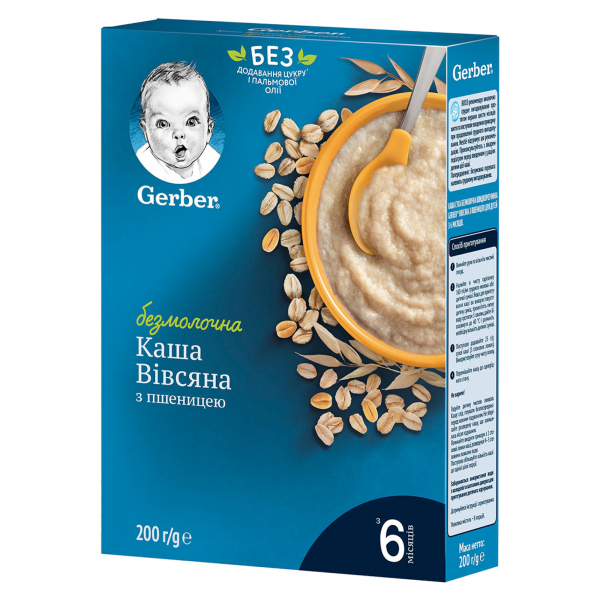 Безмолочна каша Gerber Вівсяна з пшеницею, з 6 міс., 200 г - babystreet.com.ua