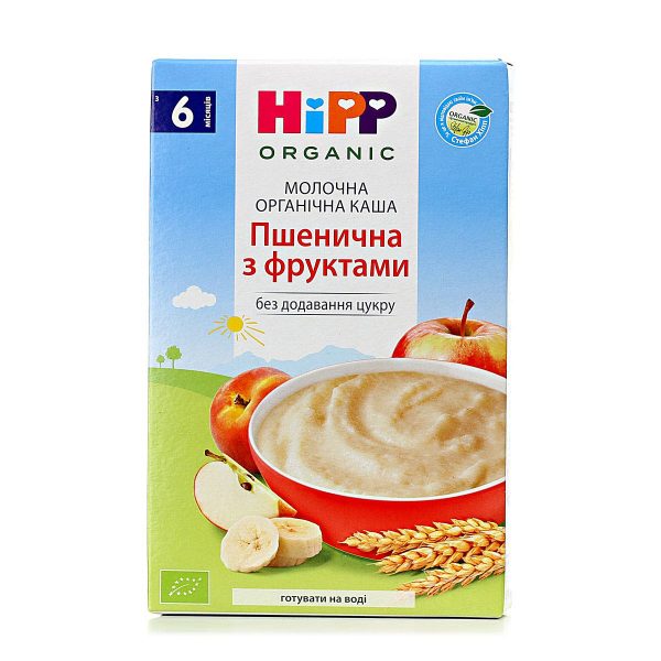 Органічна молочна каша HiPP Пшенична з фруктами, з 6 міс., 250 г - babystreet.com.ua