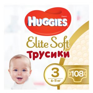 Підгузки-трусики Huggies Elite Soft, розмір 3(М), 6-11 кг, 108 шт