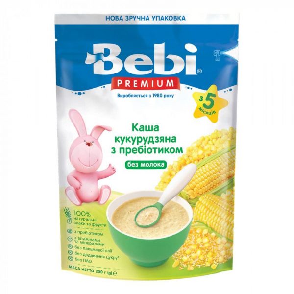 Каша безмолочна Bebi Premium Кукурудзяна з пребіотиком, з 5 міс., 200 г - babystreet.com.ua